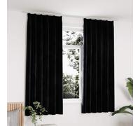 vidaXL 2x Blackout Curtains with Hooks Velvet Black 140x175cm Drapery Blinds