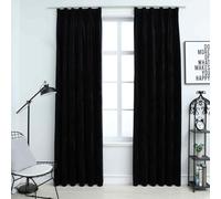 vidaXL 2x Blackout Curtains with Hooks Velvet Black 140x225cm Drapery Blinds