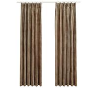 vidaXL 2x Blackout Curtains with Hooks Velvet Beige 140x175cm Drapery Blinds