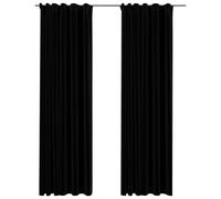 vidaXL Blackout Curtains with Metal Hooks, Linen-Look Fabric, Ideal for Living Room or Bedroom, Block-out Light, Machine Washable - Black, 140x245 cm
