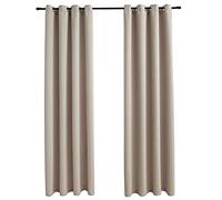vidaXL Blackout Curtains with Metal Rings - Premium Quality, 100% Polyester Fabric, Light Blocking Drapes, Easy Install, Beige, 140x245 cm - Includes 2 Pieces