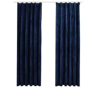 vidaXL Blackout Velvet Curtains Dark Blue 140x225cm with Hooks - Drapes for Privacy & Light Reduction in Living Room/Bedroom