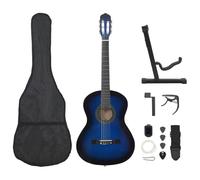 vidaXL Blue Classical Guitar Set, Full-Size 4/4 (39"), 12 Pieces including Guitar Bag, Ss, Picks, Tuner, String set and Holder - Ideal For Beginners and Amateurs