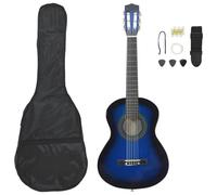 'vidaXL Blue Classical Guitar Set with Bag, Strap, Picks, Pitch Pipe & Extra Strings - Beginner Friendly 34" Sized Instrument