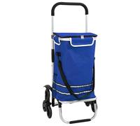 vidaXL Blue Foldable Shopping Cart with Adjustable Handle and Multiple Storage Bags Indoor Outdoor Use Lightweight Waterproof Durable Cart Portable Wheeled Bag Grocery Transport UV Resistant