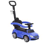 vidaXL Blue Mercedes-Benz C63 Push Walk Car - Officially Licensed, Interactive Steering Wheel with Music, Safety Bar, Cup Holder, and Footrest, Storage Under Seat, Durable Construction
