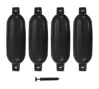 vidaXL Boat Fenders - Inflatable Boat Bumper 4 pcs with Pump, Ribbed Twin Eyes, Black PVC