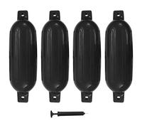 vidaXL Boat Fenders 4 pcs, Inflatable Boat Bumper for Docking Mooring, Dock Bumper with Pump, Yacht Bumper with Ribbed Twin Eyes, Black PVC