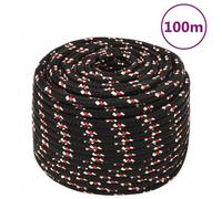 (black and red, 12 mm/ 100 m) Marine Rope Dock Coil Boat Line Polypropylene Rope Multi Sizes Multi Colours