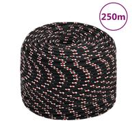 vidaXL Black 8mm Boat Rope, 250 m Polypropylene Durable Weather-Resistant, Ideal for Sailing, Boating and Docking, Easy to Handle