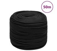 vidaXL Boat Rope 10mm Full Black 50m - Resistant Polypropylene Rope for Sailing, Boating, Yachting, Rigging and Fishing - Weather and Abrasion Resistant