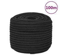 vidaXL Polypropylene Anchor Line - 12mm Dia Braided Boat/Yachting Rope, Full Black, 100m, 930kg Break Strength, Weather-Resistant Cord
