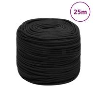 vidaXL Boat Rope Hardware Accessory Cable Anchor Line Braided Cord Boat Coil Ship Yacht Marine Rope Full Black 8 mm 25 m Polypropylene