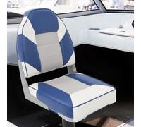 vidaXL Foldable High Back Boat Seat - Aluminium Kayak/Canoe Chair with Compression Foam Padding, Water-Resistant, White/Blue/Grey, 39x43x58cm