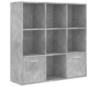 vidaXL Book Cabinet with Open Cubes and Doors - Concrete Grey Engineered Wood Bookcase for Office, Bedroom, Living Room - Modern Freestanding Storage