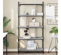 vidaXL 5-Tier Bookcase in Grey Sonoma Engineered Wood - 76x32x158 cm with Adjustable Feet and Industrial Metal Frame