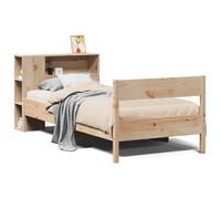 Natural Solid Pine Bookcase Bed Frame 75x190cm Small Single with Slats Headboard