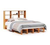 vidaXL Bookcase Bed Frame – Solid Wood, Wax Brown, 140x200 cm – Without Mattress