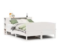 Bookcase Bed Solid Pinewood White 150x200 cm Slatted Base Storage Headboard bed