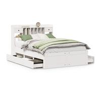 vidaXL Bookcase Bed Without Mattress White 150X200 cm King Size Solid Wood Pine, White
