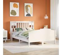 Bookcase Bed Solid Pinewood White 150x200 cm King Size Storage Headboard Shelves
