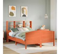 Bookcase Bed Solid Pinewood Brown 160x200cm Storage Headboard Shelves