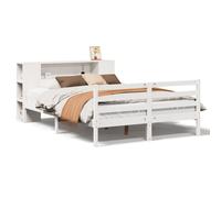 Bookcase Bed Solid Pinewood White 140x200 cm Slatted Base Storage Headboard New