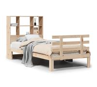 Bookcase Bed Solid Pinewood Natural 90x200 cm Slatted Base Storage Headboard UK
