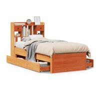 vidaXL Bookcase Bed without Mattress Wax Brown 100x200 cm Solid Wood Pine