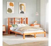 Bookcase Bed Solid Pinewood Brown 120x190 cm Small Double Storage Headboard