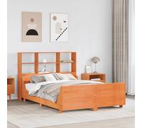 Bookcase Bed Solid Pinewood Brown 160x200 cm Slatted Storage Headboard Frame