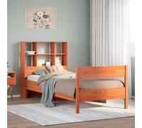 Brown Solid Pine Wood Bookcase Bed Frame Small Single 75x190cm, No Mattress