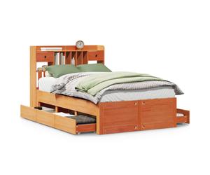 vidaXL Bookcase Bed without Mattress Wax Brown Small Double Solid Wood Pine