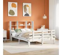 Bookcase Bed White 140x200cm Solid Pinewood Frame with Storage Shelves & Slatted