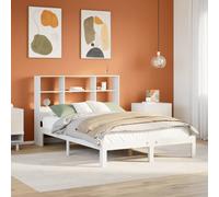 White Solid Pinewood Bookcase Bed Frame 140x200cm, Slats, No Mattress Headboard