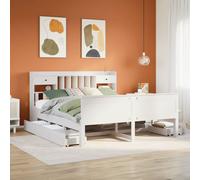 Bookcase Bed Solid Pinewood White Super King 180x200 cm with Drawers and Shelves