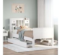 Bookcase Bed Solid Pinewood White 75x190 cm Small Single With Storage + Drawers