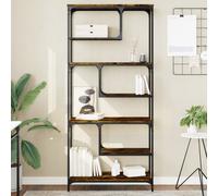 vidaXL Bookcase – Bookshelf Storage Cabinet – Engineered Wood & Metal Zigzag – Smoked Oak 81x36x176 cm