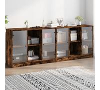 vidaXL Bookcase with Doors Smoked Oak 204x37x75 cm Engineered Wood