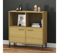 vidaXL Bookcase with Metal Legs Brown 90x35x90.5 cm Solid Wood OSLO