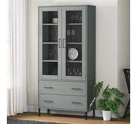 (grey) vidaXL Solid Wood Bookcase with Metal Legs OSLO Wooden Book Rack Multi Colours