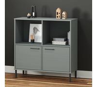 vidaXL Bookcase with Metal Legs Grey 90x35x90.5 cm Solid Wood OSLO