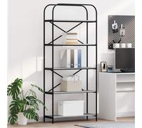 Bookshelf Grey Sonoma 80x30x183cm Engineered Wood 5-Shelf Black Legs Stable