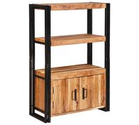 vidaXL Bookshelf with Doors Brown Solid Acacia Wood and Metal