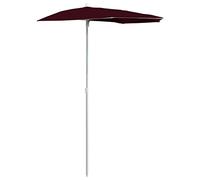 vidaXL Bordeaux Red Garden Half Parasol with Pole, UV Protective Anti-fade Polyester Outdoor Umbrella, Easy Cleaning, Strong Steel Structure, Unique Half Round Design, Assembly Required