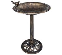 vidaXL Bronze Garden Bird Bath - Weather Resistant Plastic with Pedestal Base, Outdoor Bird Feeder Bowl, Freestanding Water Stand for Backyard/Courtyard, 50x76 cm
