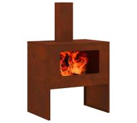 Outdoor Fire Pit Weathered Steel Brown 60x40x96cm Steel Chimney Log Storage XXL [EEK: A]