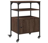vidaXL Brown Oak Printer Stand - Engineered Wood 3-Tier Storage Cart, 50x40x76cm with Wheels, Versatile Office Shelving & Mobile Side Table