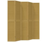 vidaXL Brown Solid Wood Paulownia/Bamboo 5-Panel Room Divider - Elegant Privacy Screen for Living Room/Bedroom/Office