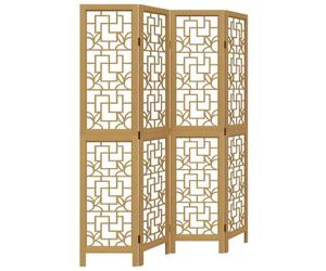 vidaXL Brown Solid Wood Paulownia/Engineered Wood 4-Panel Room Divider - Versatile Folding Partition/Privacy Screen for Bedroom/Living Room/Office